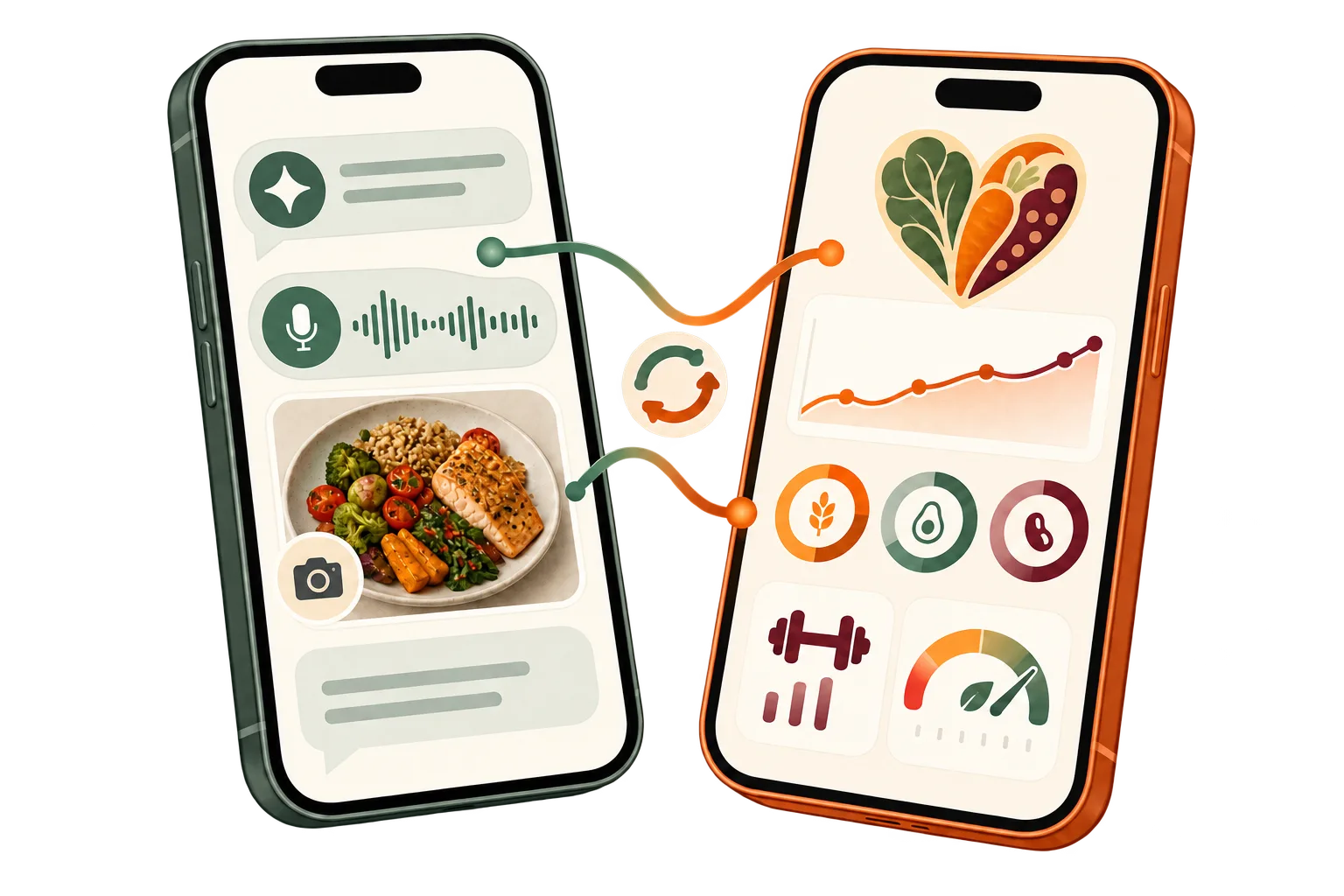 ChatGPT and FoodKind working together to log a meal and show progress